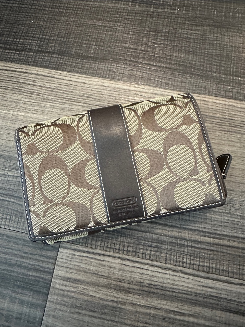 Coach Brown Signature Canvas Continental Wallet with Dark Brown Trim